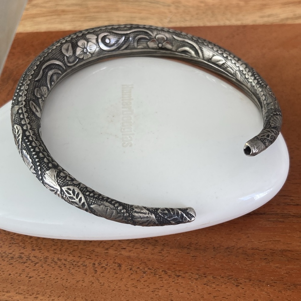 Rolled Embossed Bangle Bracelet Silver Ethnic Boho - image 3